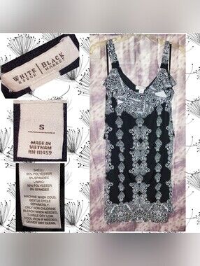 White House Black Market Blk & Wht Paisley/Filigree Print Knit Tank Dress Sz Sml